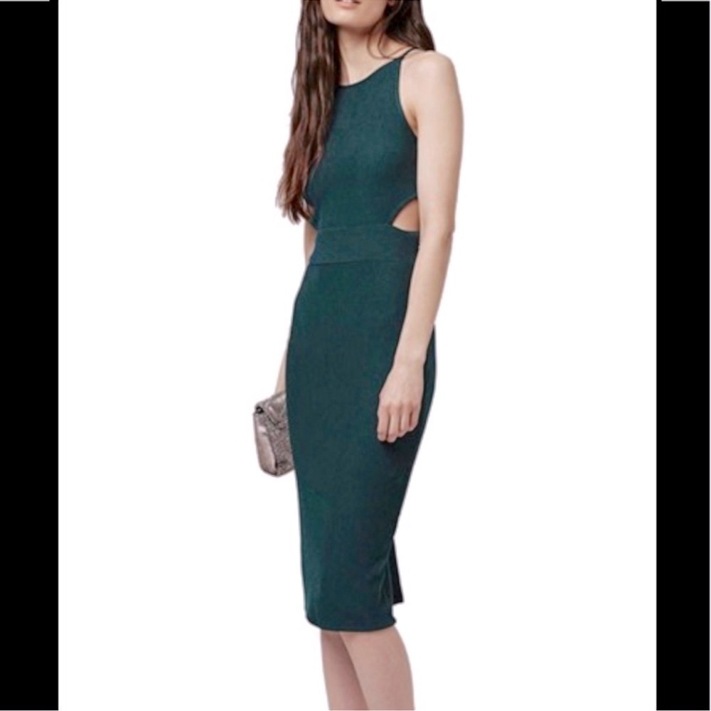 TOPSHOP Cut Out Ribbed Midi Sweater Dress Sz 6 Teal Bodycon Pencil Holiday Xmas